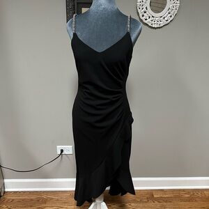 XSCAPE 8 petite Rhinestone Strap Midi Dress Black Midi Dress Cocktail Party Prom